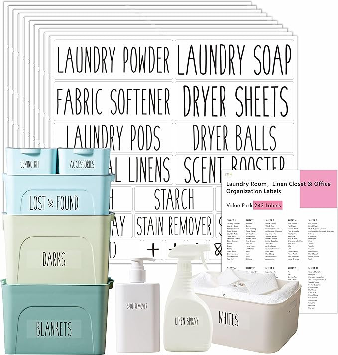 242 pcs Laundry Room Labels,Linen Closet & Office Organization Label Stickers, Waterproof, Tear R... | Amazon (US)