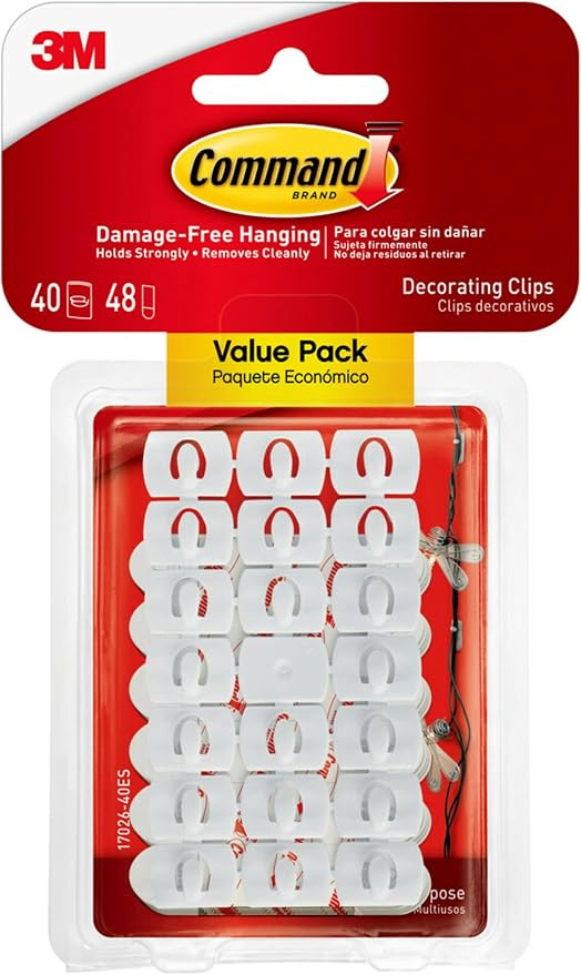 Command Decorating Clips, 40 Clips and 48 Command Strips, Damage Free Hanging Light Clips with Ad... | Amazon (US)