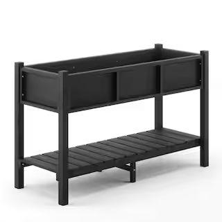 LUE BONA 48 in. x 18 in. x 30 in. Black Raised Planter Boxes, Elevated Plastic Garden Bed Stand f... | The Home Depot