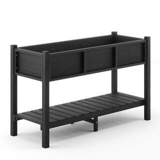 LUE BONA 48 in. x 18 in. x 30 in. Black Raised Planter Boxes, Elevated Plastic Garden Bed Stand f... | The Home Depot