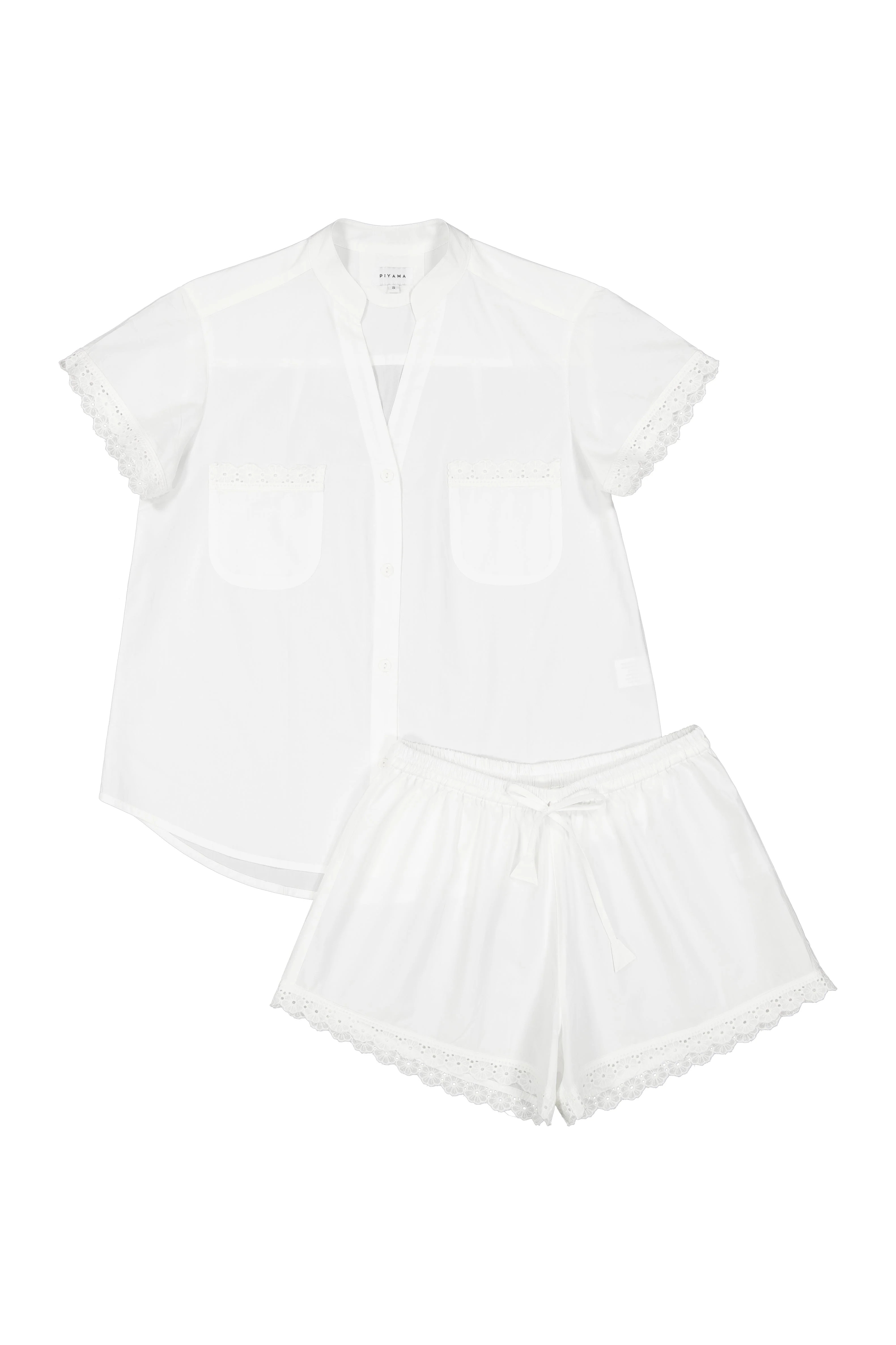 Maggie Pyjama Set - Bridal - Cotton Modal - Off White + Daisy Trim | Piyama US