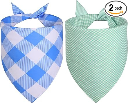 Summer Plaid Dog Bandanas, 2 Pack Reversible Scarf for Medium Dogs | Fits 14-18" neck (L), Blue &... | Amazon (US)