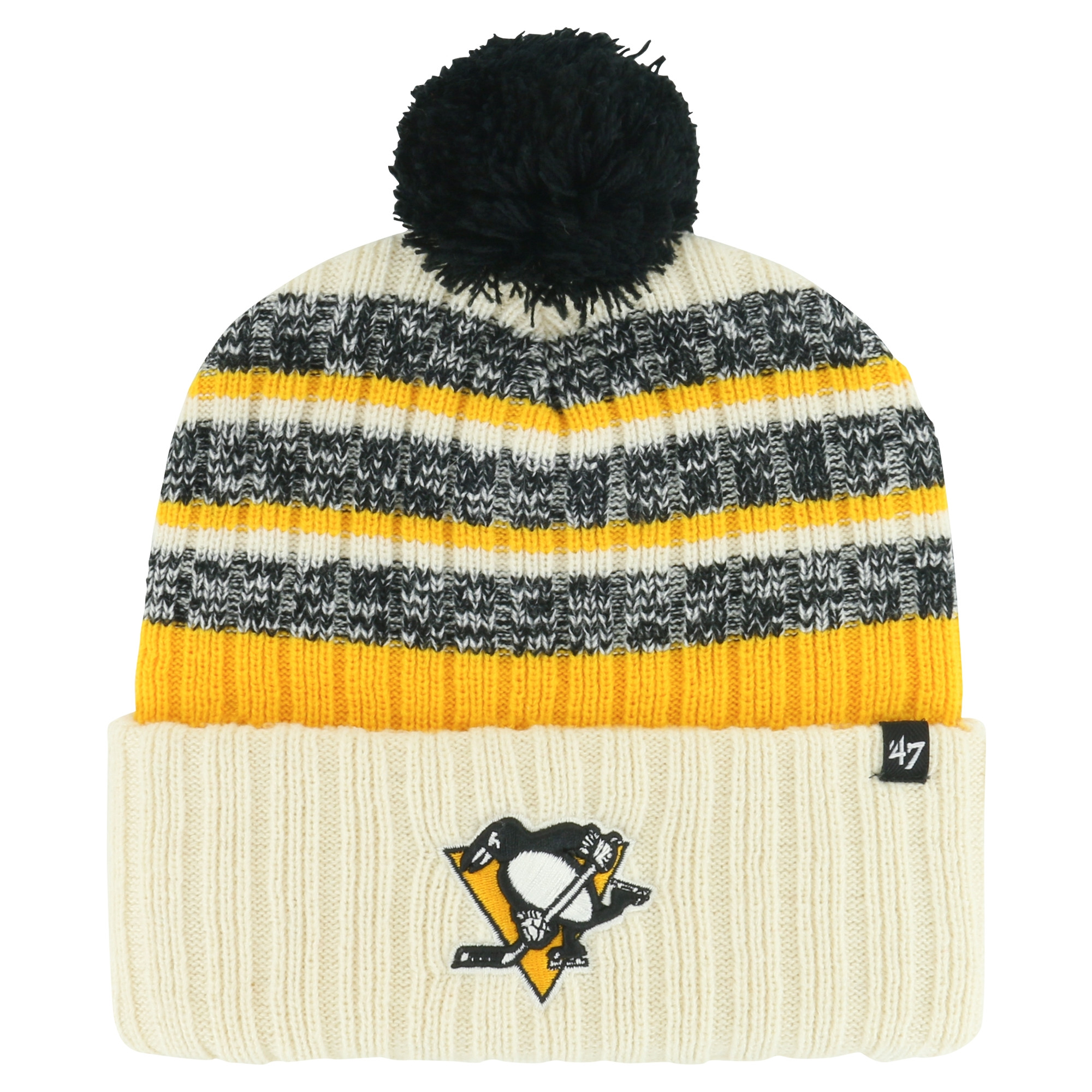 Men's '47 Cream Pittsburgh Penguins Tavern Cuffed Knit Hat with Pom | Fanatics