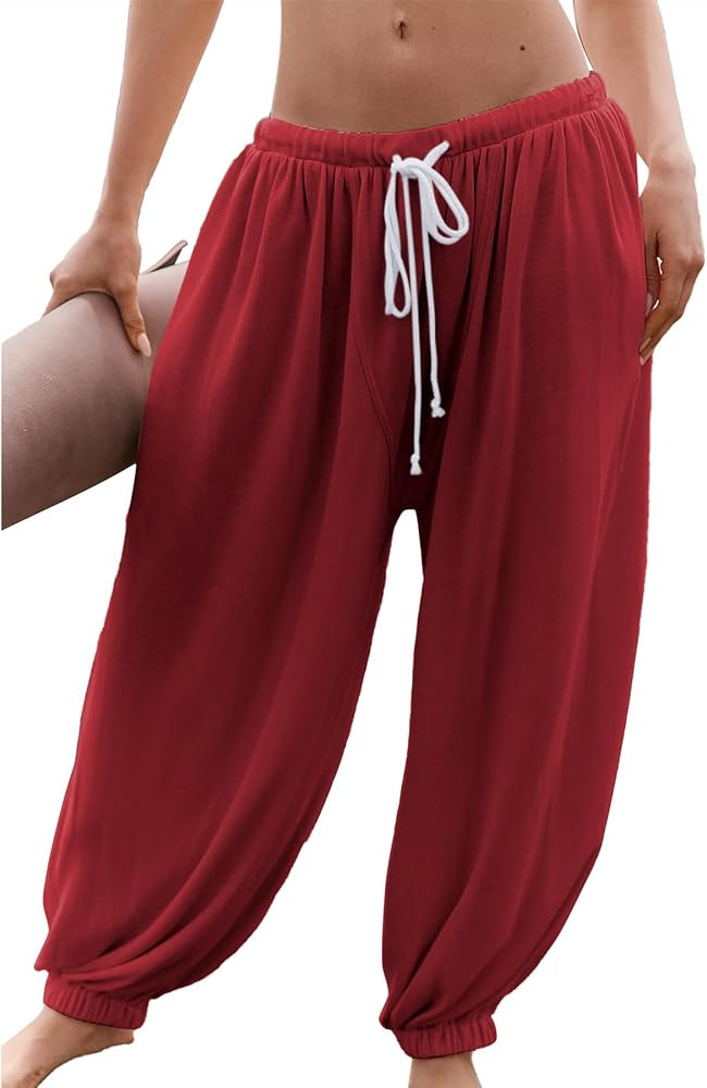 Womens Baggy Harem Pants Wide Leg Elastic Drawstring Pleated Trousers Casual Balloon Summer Pants... | Amazon (US)