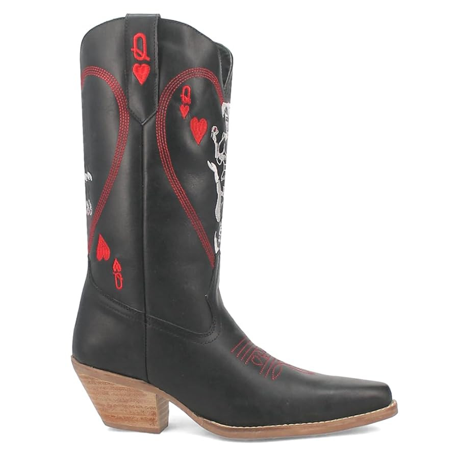 Dingo Womens Queen A Hearts Round Toe Embroidered Casual Boots Mid Calf Mid Heel 2-3" - Black | Amazon (US)