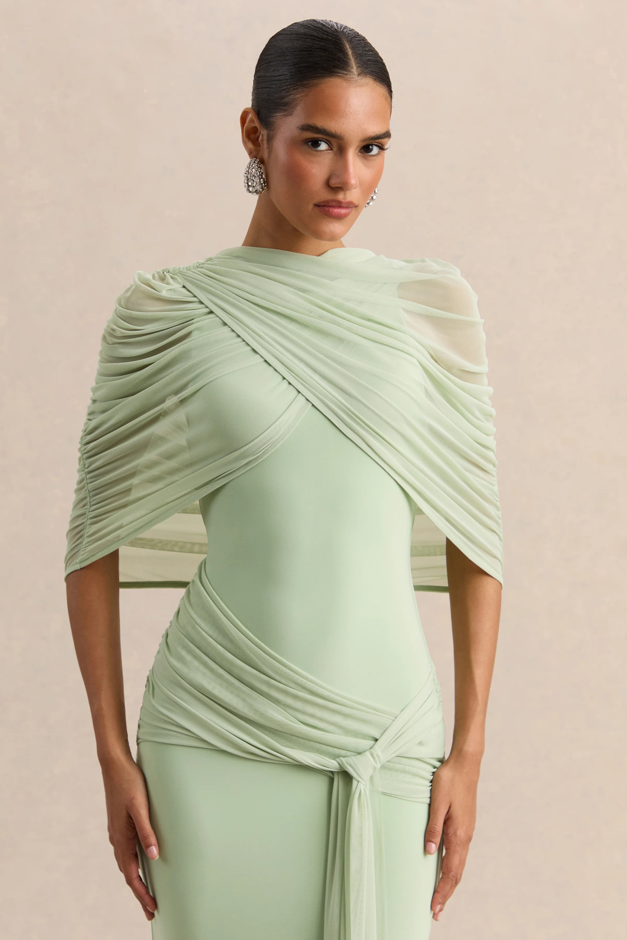 Magoria | Mint Mesh Round-Neck Cape | Club L London