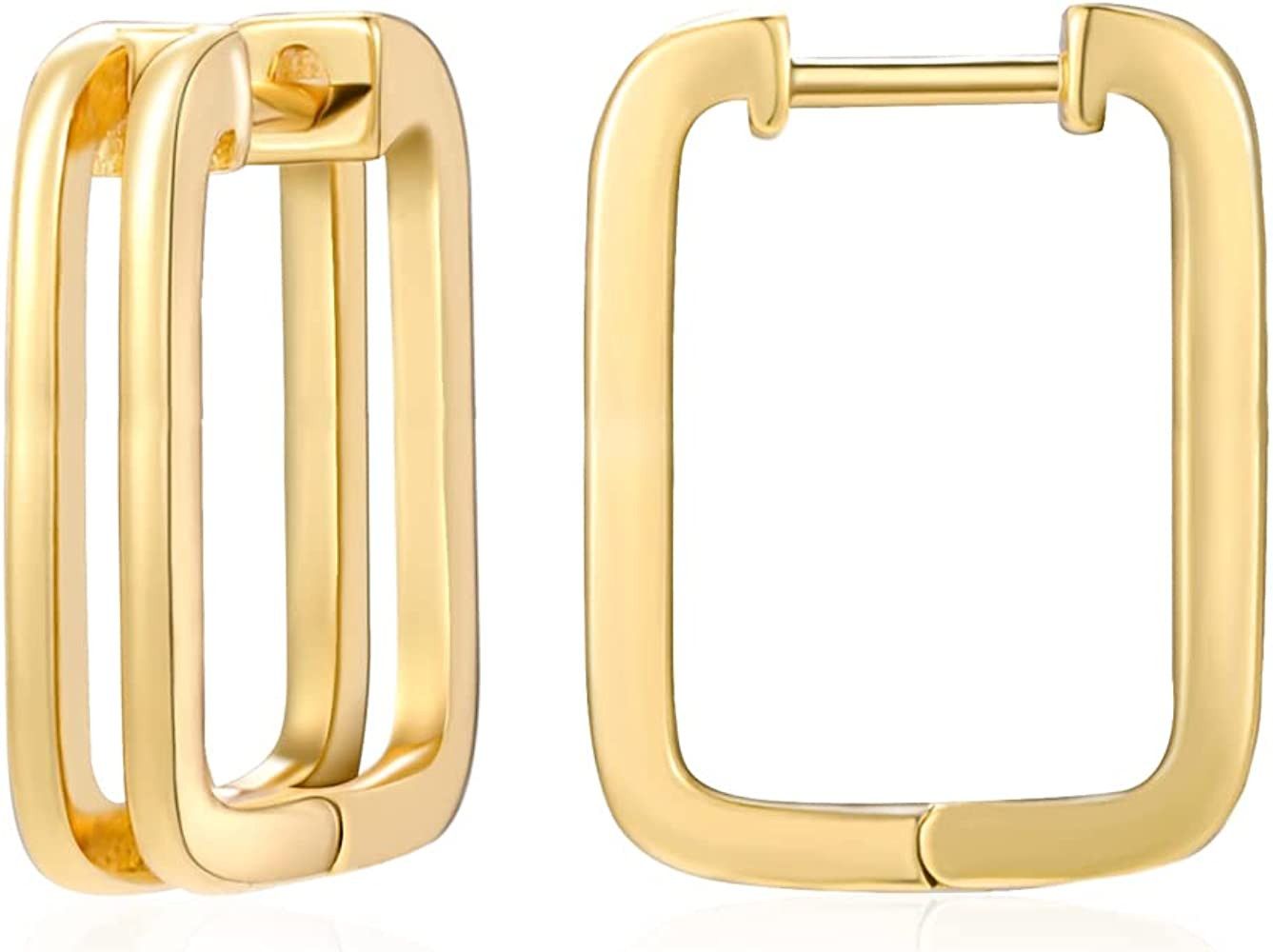 MESOVOR 18K Gold Plated Square Hoop Earrings, Small Dainty Geometric Rectangle Minimalist Huggies... | Amazon (US)