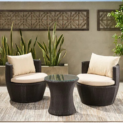3Pc Pe Chat For Outdoor Relaxation Area - Brown+Beige, Aluminium, Cushion Equipped Chatting Area, 28.2 In. Depth, Width, 23.27 Height, 41.12 Lb Time S | Wayfair North America