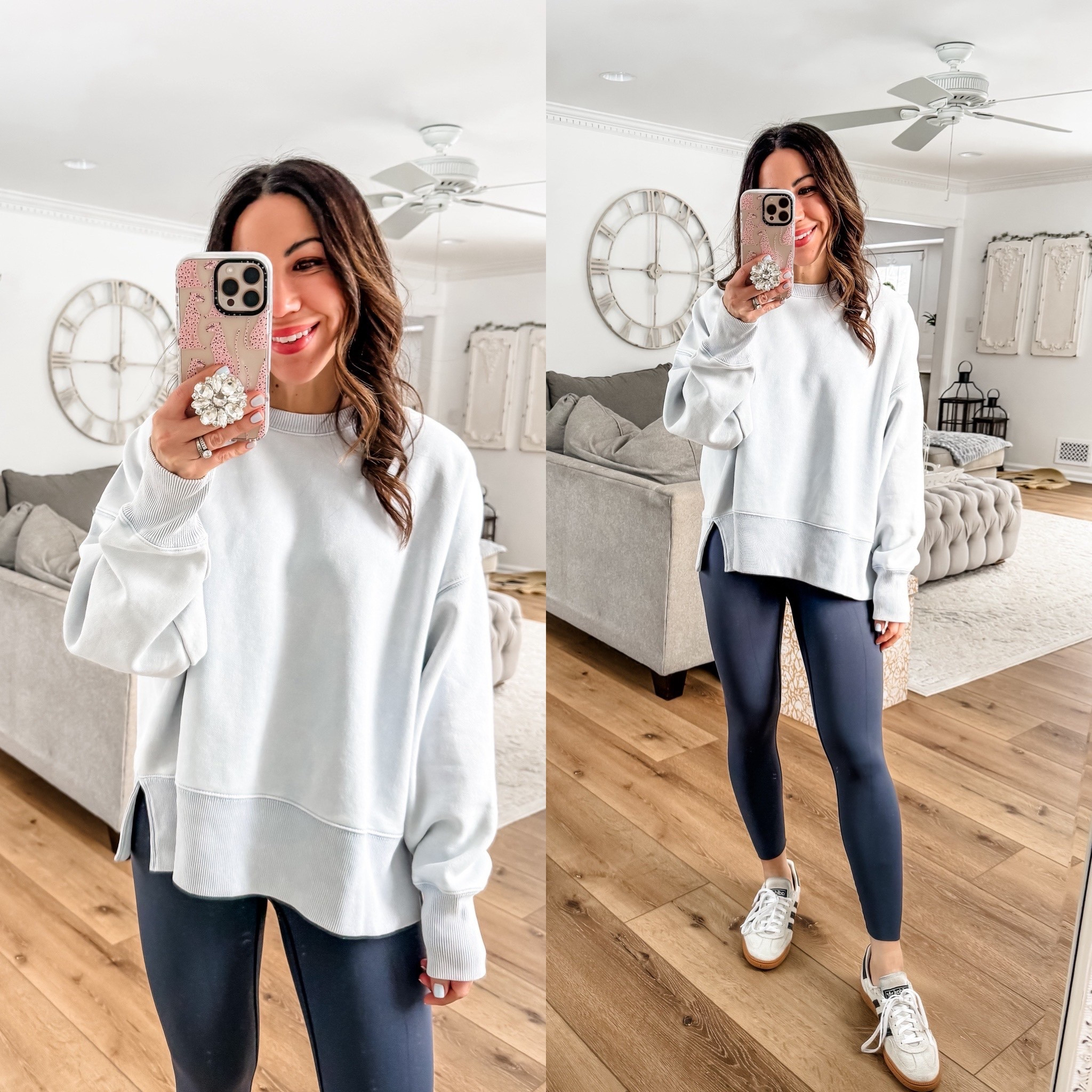 Small sweatshirt. Sneakers size down. Leggings small. Spanx code tammyxspanx for new orders.

#LTKOver40 #LTKootd #LTKSaleAlert