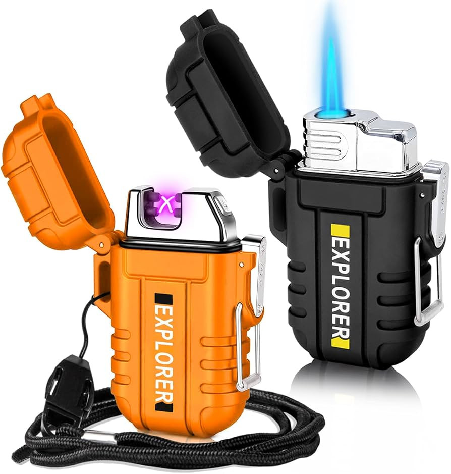 2 Pack Waterproof Lighter for Outdoor, Windproof Torch Lighter, Dual Arc Butane Electric Lighter,... | Amazon (US)