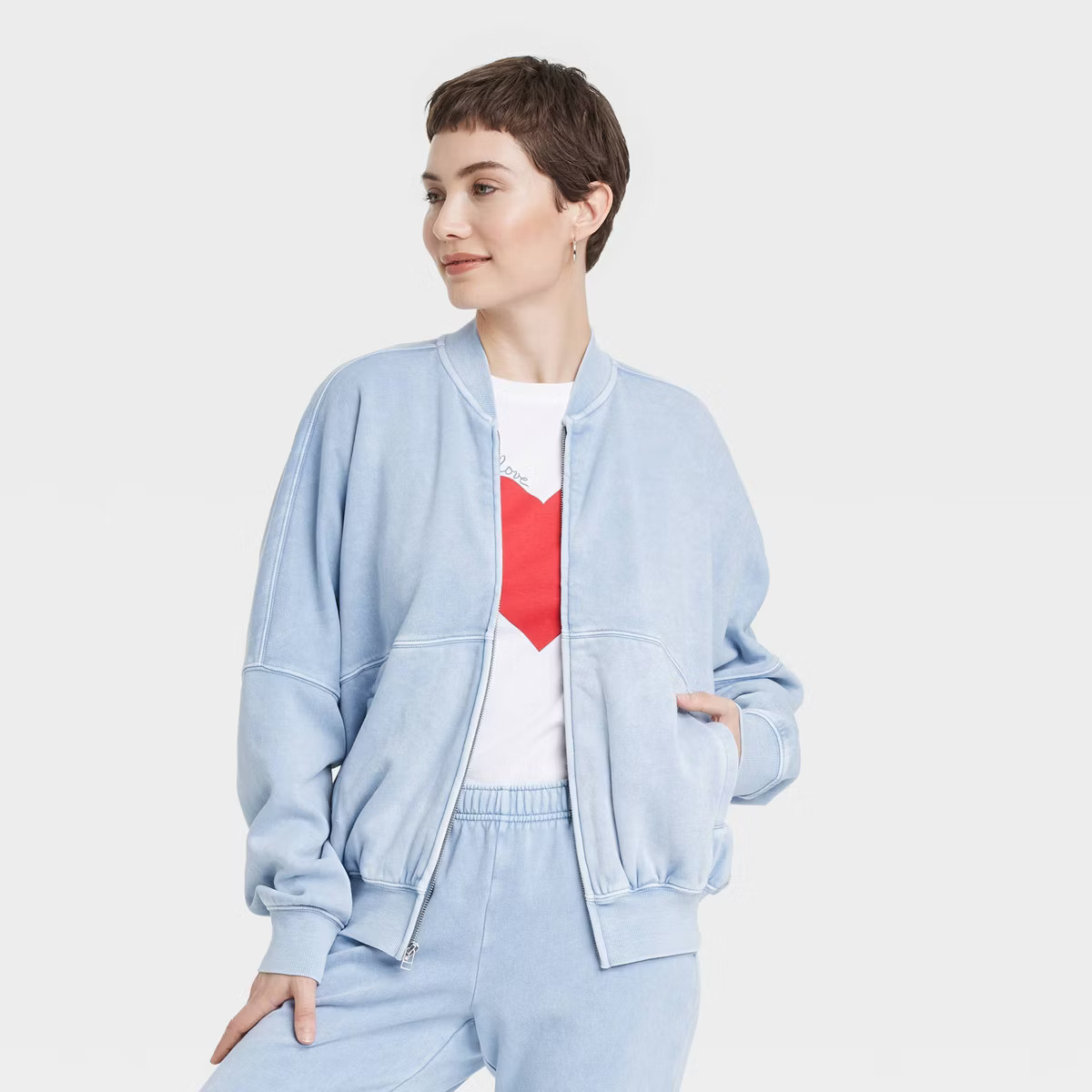 Women's Leisure Studio Fleece Bomber Jacket - Universal Thread™ Blue S | Target