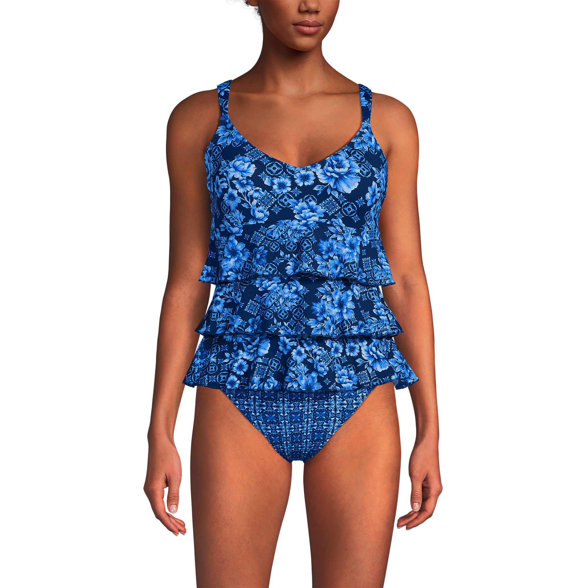 Women's Long Torso Ruffle Fauxkini One Piece Swimsuit | Lands' End (US)