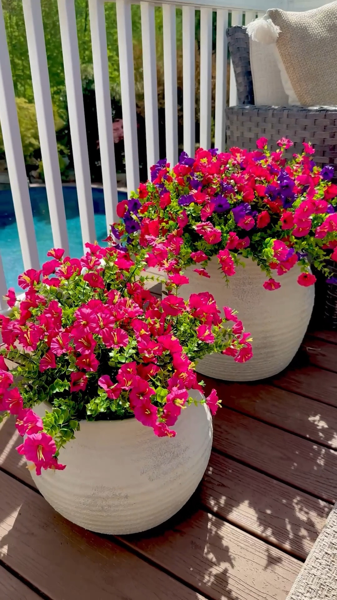 Loving these faux morning glory flowers for my outdoor decor! 🌼✨ They’re UV resistant and look just like real silk—perfect for adding color to planters and porches all spring and summer.

Here’s a quick tip: use pool noodles to display them! Cut the noodles to fit your planter, then pop a stem in each opening to hold your flowers in place. It’s an easy hack that looks amazing without the hassle of watering or soil! 🌿💧

 #OutdoorDecor #FauxFlowers 

#LTKHome #LTKFindsUnder50 #LTKSeasonal