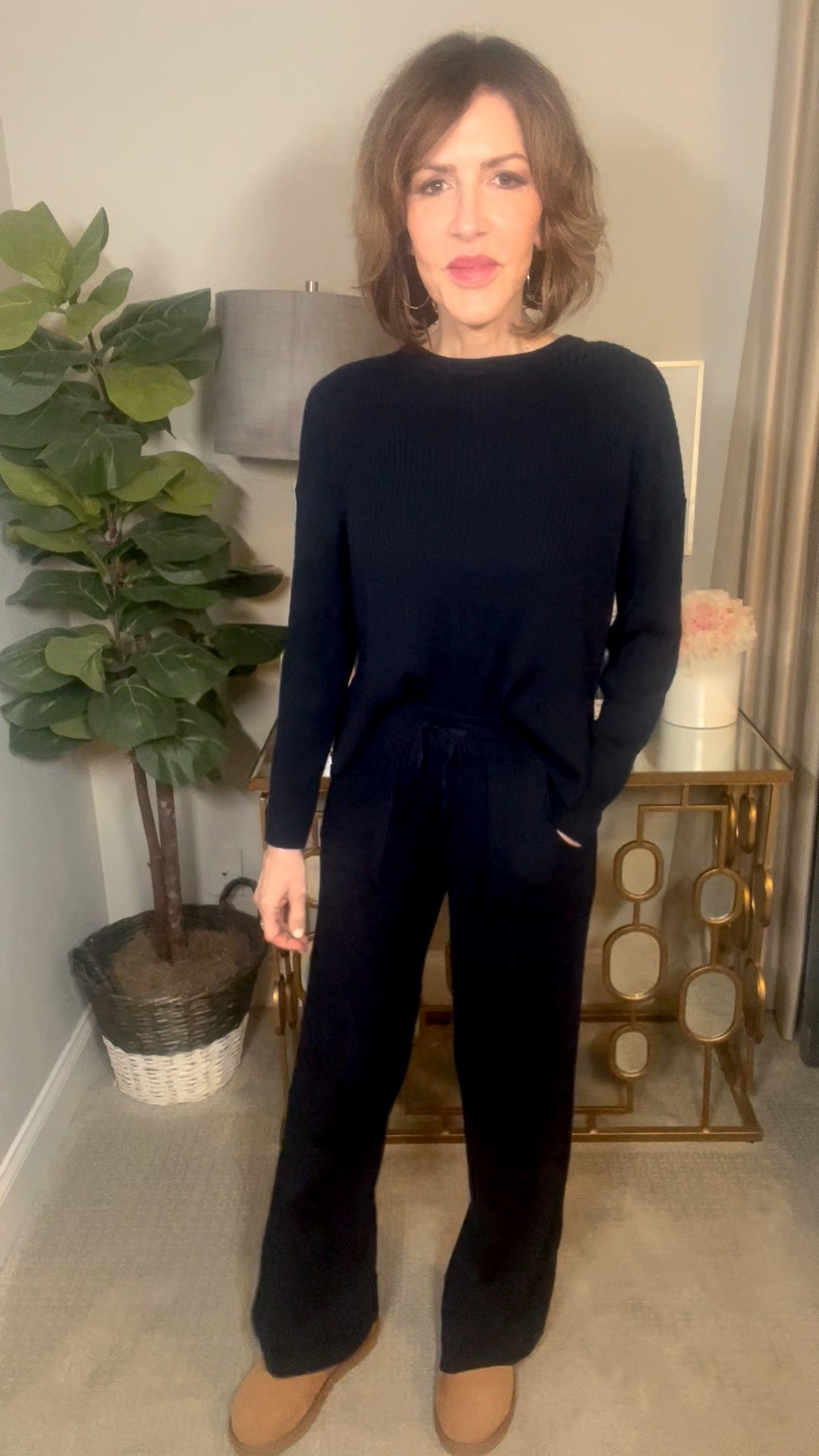 black sweater, ribbed sweater pants, ugg boots, casual outfit, cozy outfit, winter outfit 

#LTKSeasonal #LTKootd #LTKOver40