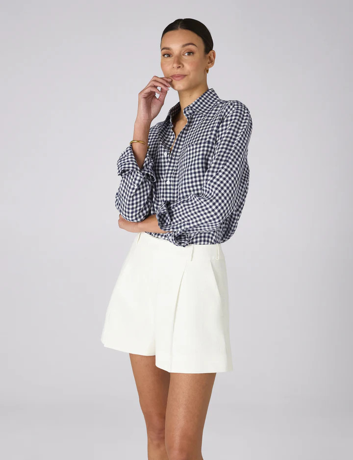The Classic: Linen, Navy Blue Gingham | With Nothing Underneath