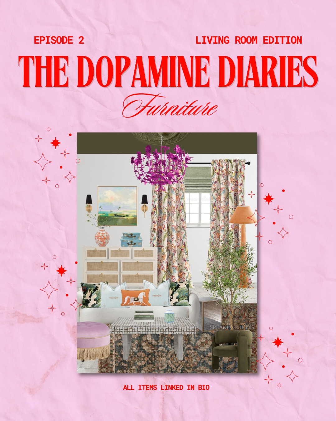 The Dopamine Diaries: Living Room 02

Paint color (ceiling)
Behr: Fig Tree
Sherwin Williams: Olive Grove

Maximalist style, eclectic interiors, colorful design, pattern play

#LTKSeasonal #LTKHome #LTKSaleAlert