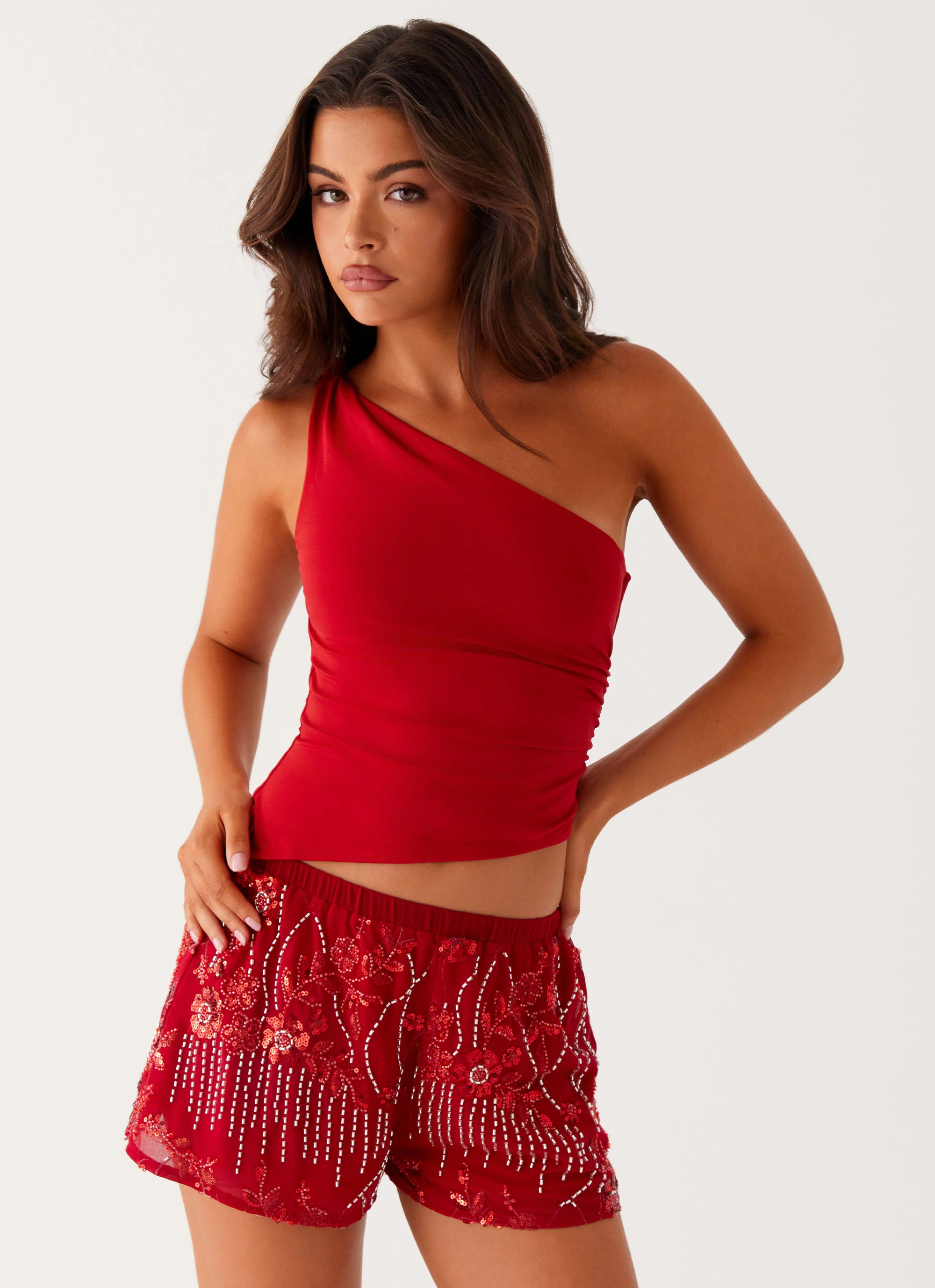 Mercer Sequin Mini Shorts - Red | Peppermayo (Global)