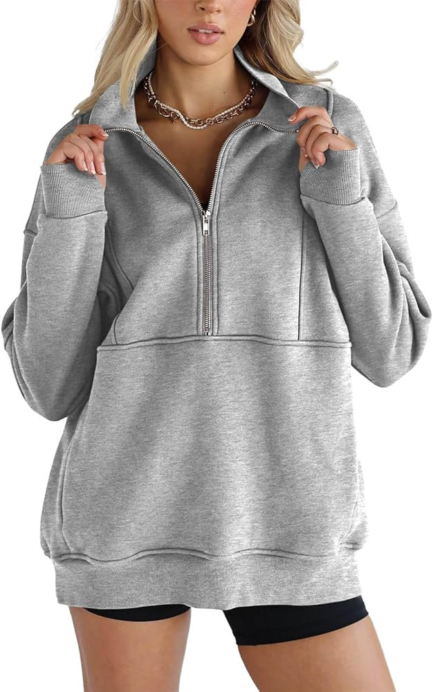 Women's Half Zip Sweatshirts Fleece Stand Collar Long Sleeve Thumb Hole Oversized Pullovers with ... | Amazon (US)