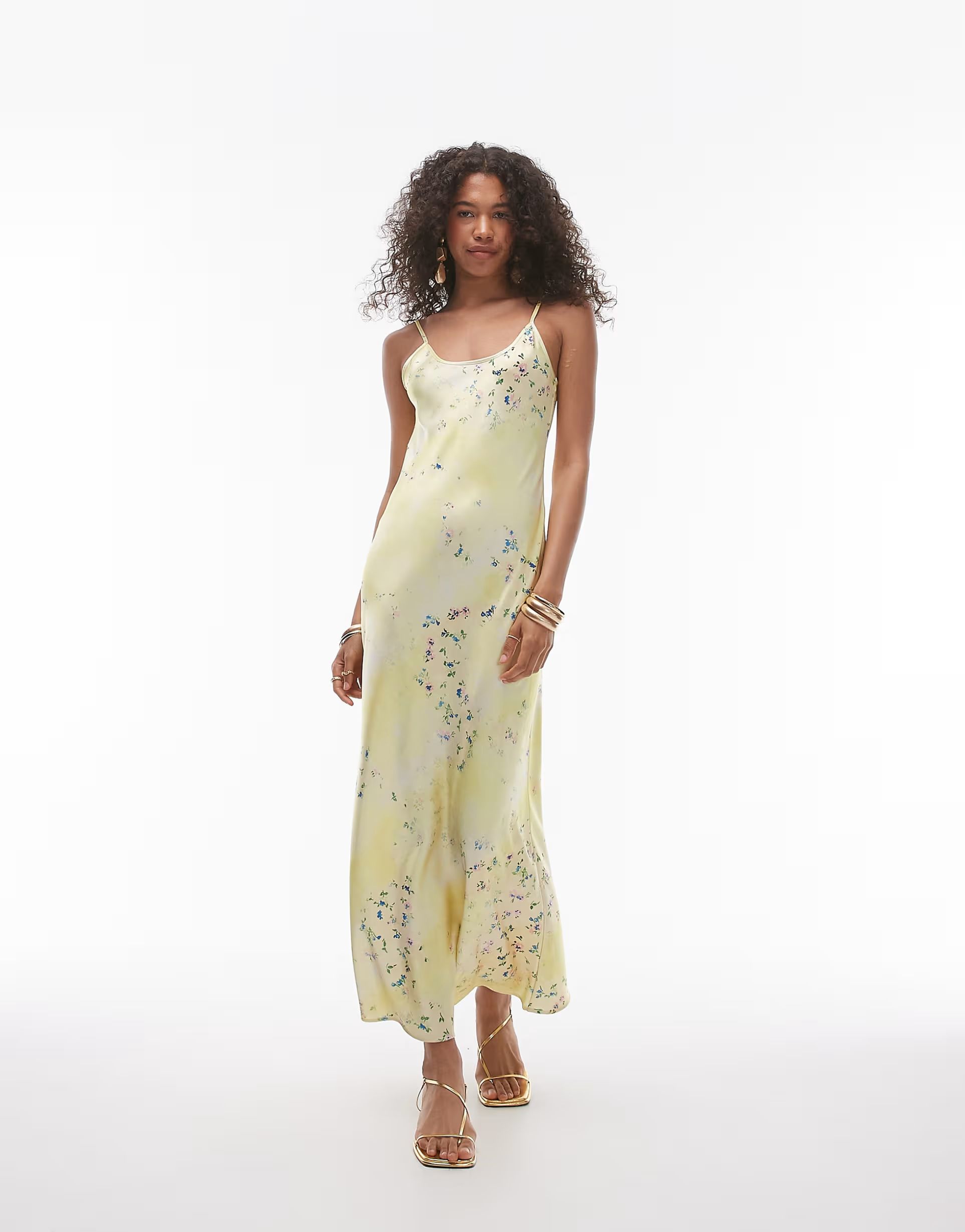 Topshop - Robe nuisette longue à fleurs avec encolure dégagée - Jaune | ASOS (Global)