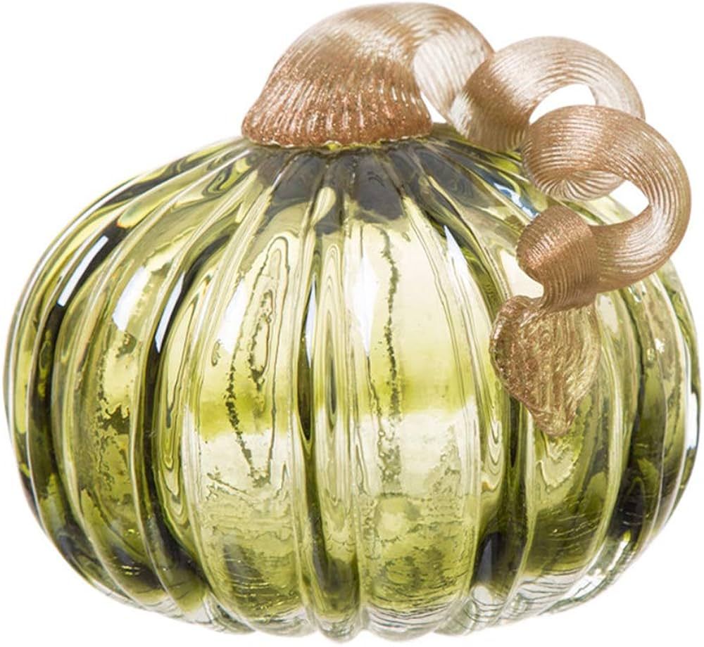 Glitzhome 4.72 Inch Hand Blown Two-Tone Green Crackle Glass Pumpkin Table Accent for Fall Harvest... | Amazon (US)