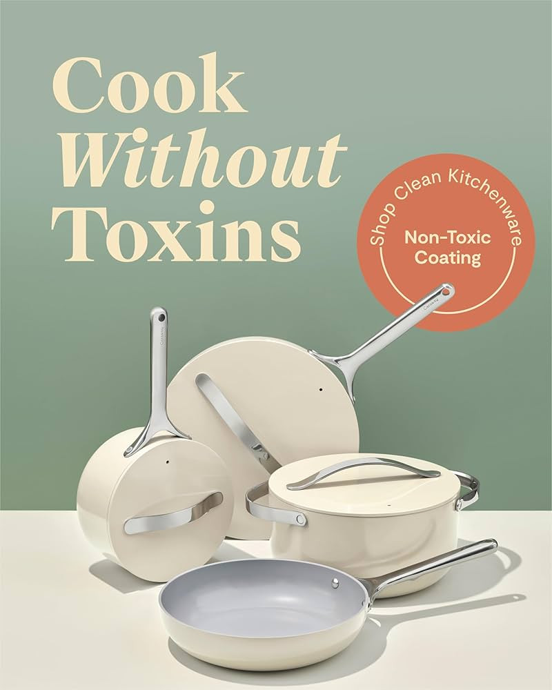 Caraway Non-stick Ceramic Cookware Set (12 Piece) Pots, Pans, Lids and Kitchen Storage - PFAS & P... | Amazon (US)