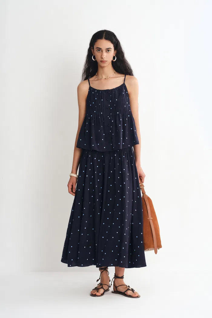 Ellie Polka Dot Cami Top and Skirt Matching Set in Linen Blend | Fabrique