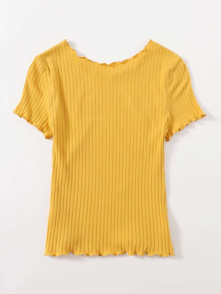 SHEIN EZwear Ribbed Lettuce-Edge Form-Fitting Top | SHEIN