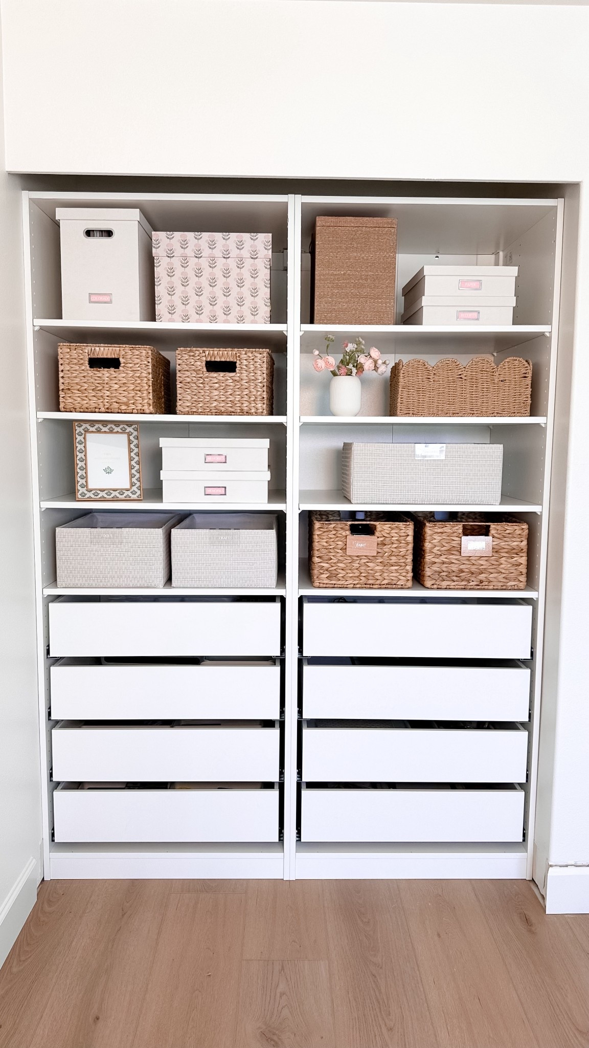 Office organizing in my new IKEA Pax closet! Just love how this all came together 😍 #officecloset #ikeapax #organized