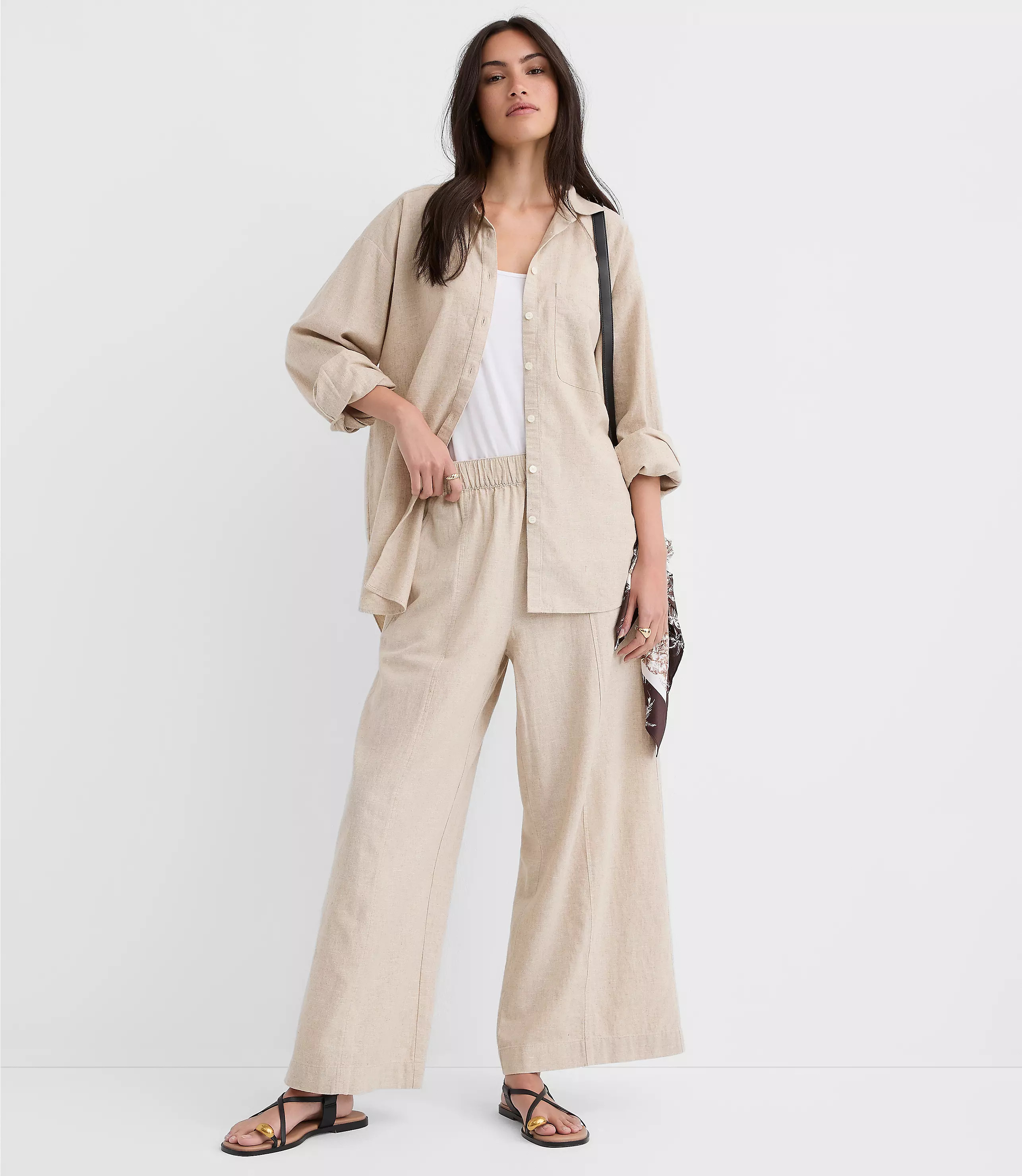 Breezy Wide Leg Crop Pants in Crosshatch Linen Cotton | LOFT