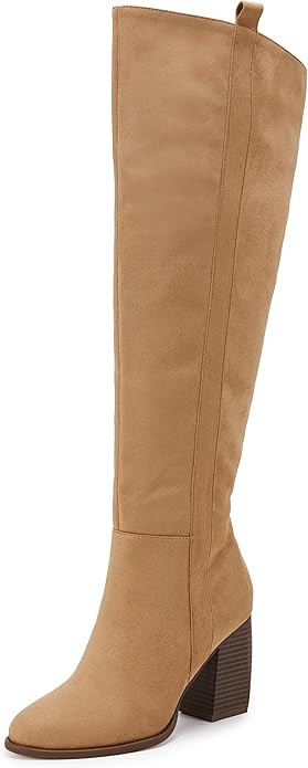Ermonn Womens Faux Suede Knee High Side Zipper Chunky Heel Stretch Winter Boots | Amazon (US)