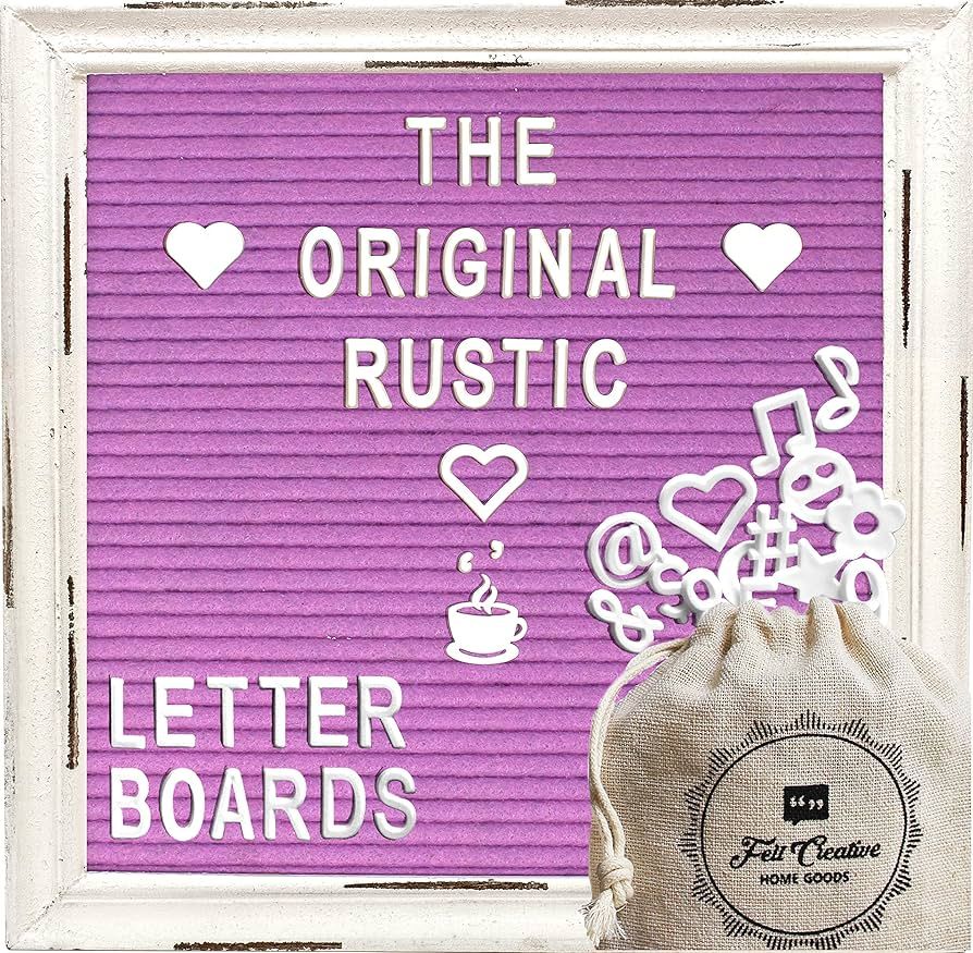 Purple Felt Letter Board Back to School Sign with Rustic Wood White Frame - Farmhouse Letter Boar... | Amazon (US)