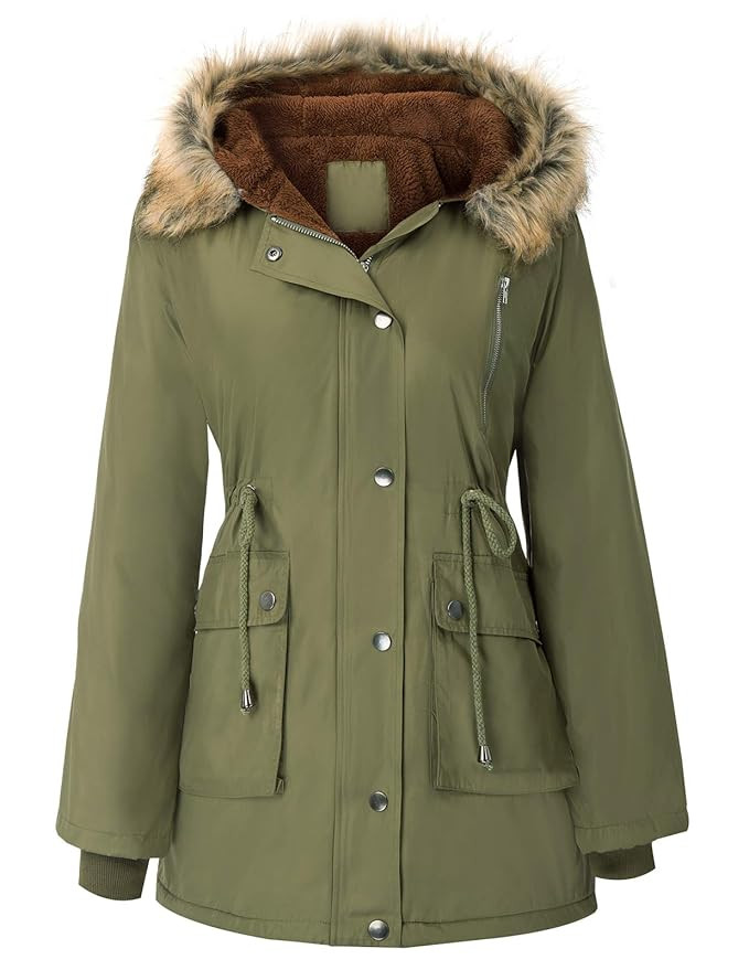 GRACE KARIN Womens Hooded Fleece Line Coats Parkas Faux Fur Jackets with Pockets | Amazon (US)