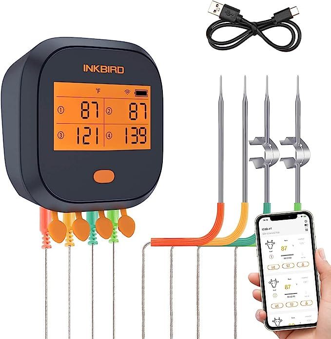 Inkbird WiFi Grill Meat Thermometer IBBQ-4T with 4 Colored Probes, Wireless Barbecue Meat Thermom... | Amazon (US)