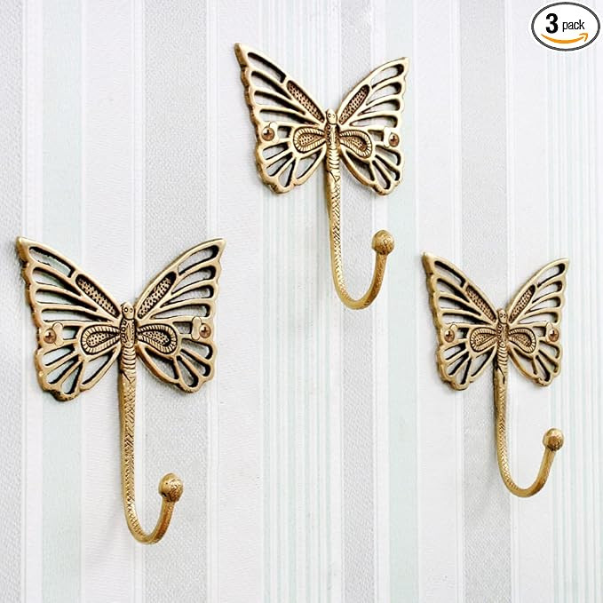 Indian Shelf Decorative Brass Butterfly Cute Kids Wall Hooks Heavy Duty Coat Rack Wall Mount Vint... | Amazon (US)
