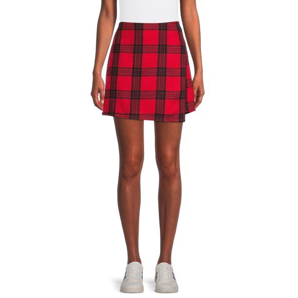 No Boundaries Junior's Flannel Faux Wrap Skirt | Walmart (US)