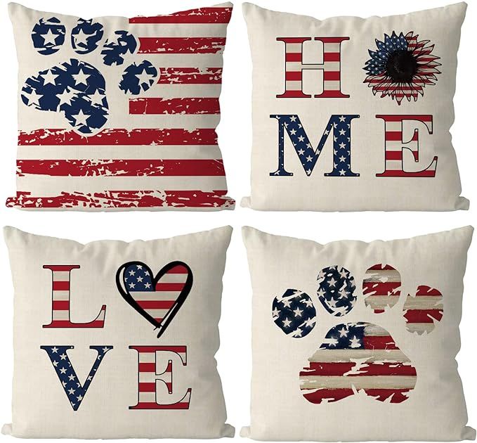 GAGEC 4th of July Pillow Covers 18x18 Inch American Flag Funny Paws Patriotic Pillows Independenc... | Amazon (US)