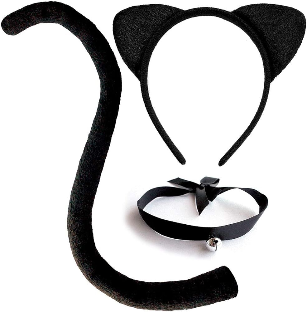 Cat Costume Accessories Cat Ears and Tail Set Black Animal Halloween Accessory Kit for Women / Ad... | Amazon (US)