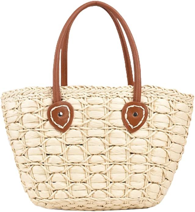 Straw Bag for Women, Summer Beach Bag Cute Handwoven Hobo Handbag Corn Raffia Top Handle Bag Vaca... | Amazon (US)