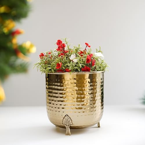 Metal Hammered Planter for Home Decor | Decoratives for Indoor Outdoor Balcony Living Room | Tabl... | Amazon (US)
