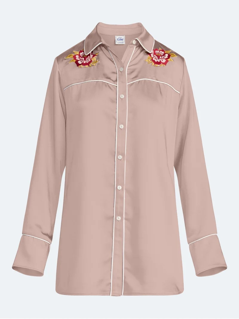 Kacey Lee Women's Satin Sleep Shirt with Long Sleeves, Size XS-XXL | Walmart (US)