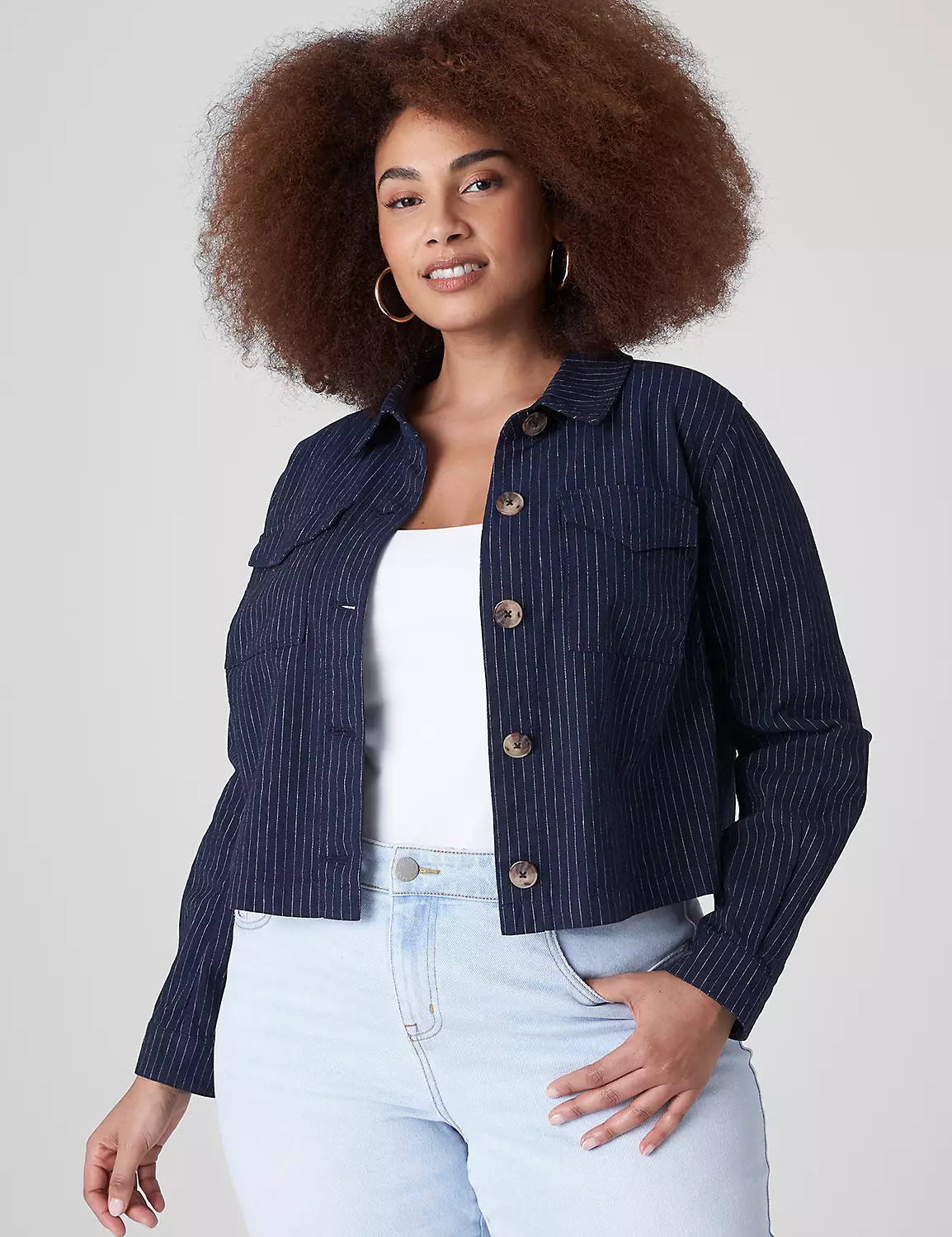 Crop Striped Linen Jacket | LaneBryant | Lane Bryant (US)