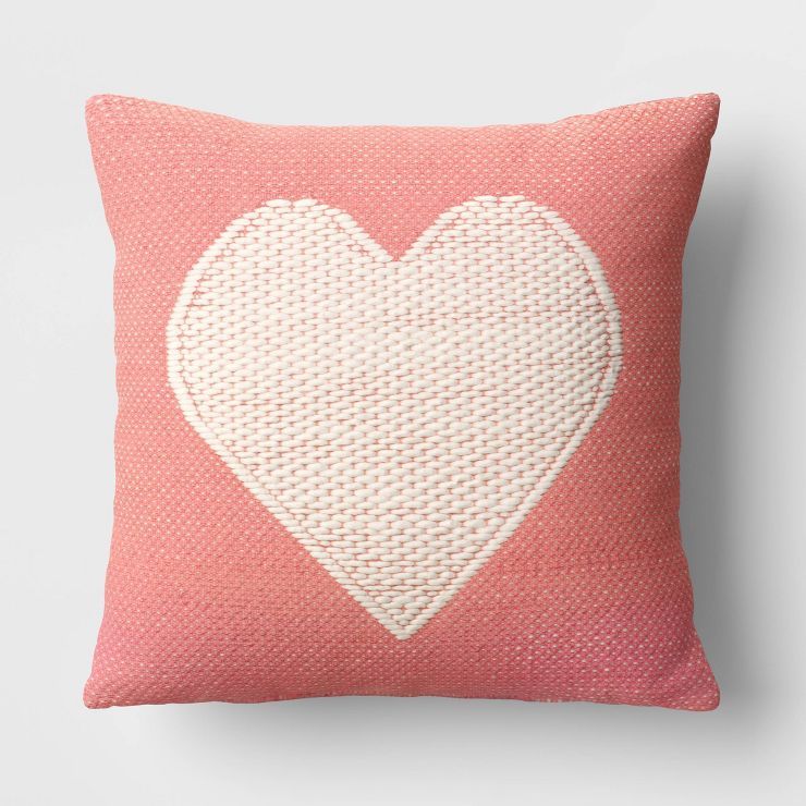 Valentine's Day Large Textured Heart Square Throw Pillow Pink/Beige - Threshold™ | Target