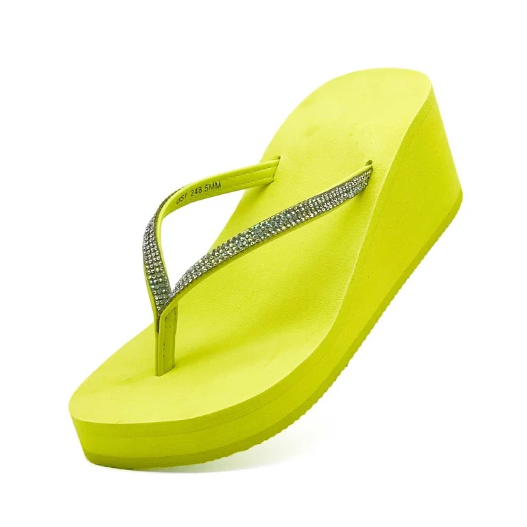 Women's Wedge Flip-Flops with Shiny Rhinestone Strap Summer Thong Sandals Comfortable Elegant & T... | Walmart (US)