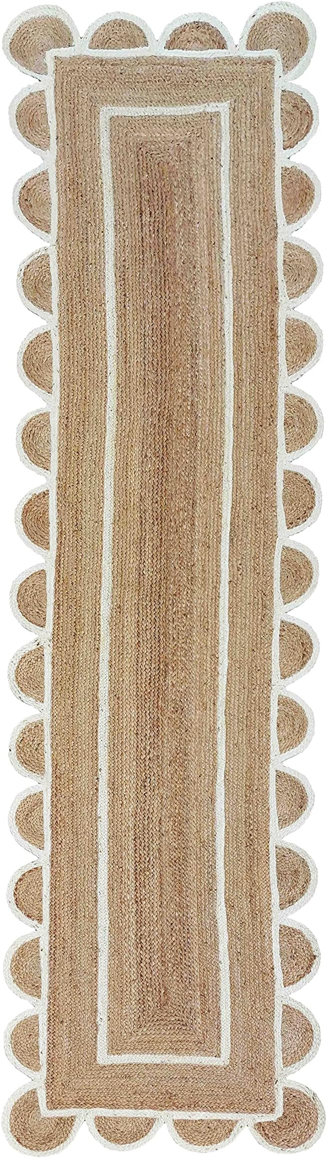 Weaving Village Scalloped Natural Jute Area Rug, Natural Base Off White Trim, 2'6"x8' | Amazon (US)