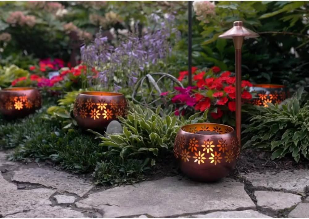 Original Solar Fire Bowl 8" (4-Pack) Outdoor Waterproof Solar Lanterns - Metal Porch Lights with ... | Amazon (US)
