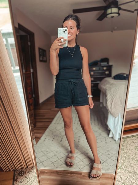 My linen shorts are older from old navy, I linked some similar options though! Wearing a size small in my tank. I haven’t been able to find and link this exact pair of Birkenstock sandals so I linked the other pair I own.

#LTKSeasonal #LTKFindsUnder100 #LTKStyleTip