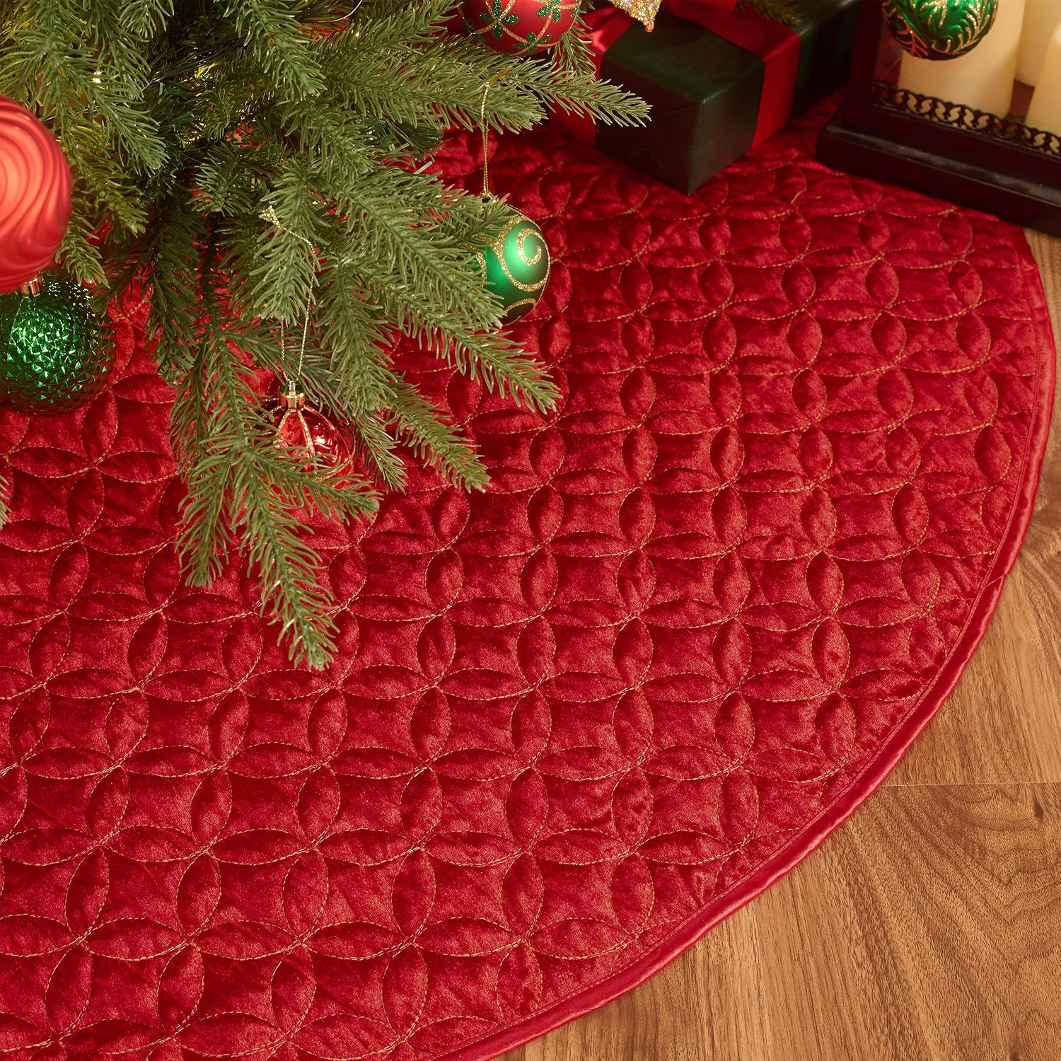 Valery Madelyn 48 Inch Red Christmas Tree Skirt for Tree Decorations | Amazon (US)