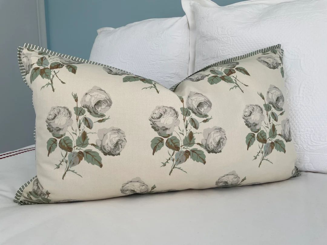 READY TO SHIP! Colefax & Fowler 15"x 26" "Bowood Union" in grey/green one sided pillow cover. Hig... | Etsy (US)