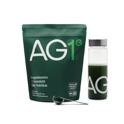 AG1 Greens Powder Supplement | Improve Gut Health | Multivitamin, Probiotic, Gluten Free, Vegan and Keto Friendly | Shaker & Scoop Included | 75 Vitamins (Athletic Greens) | Amazon (US)
