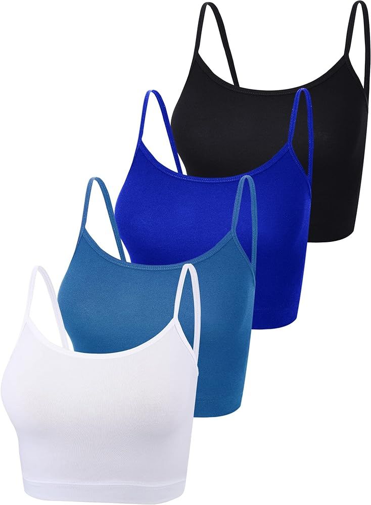 4 Pack Cropped Tank Tops for Women, Spaghetti Strap Crop Top Basic Sports Crop Cami Half Camisoles f | Amazon (US)